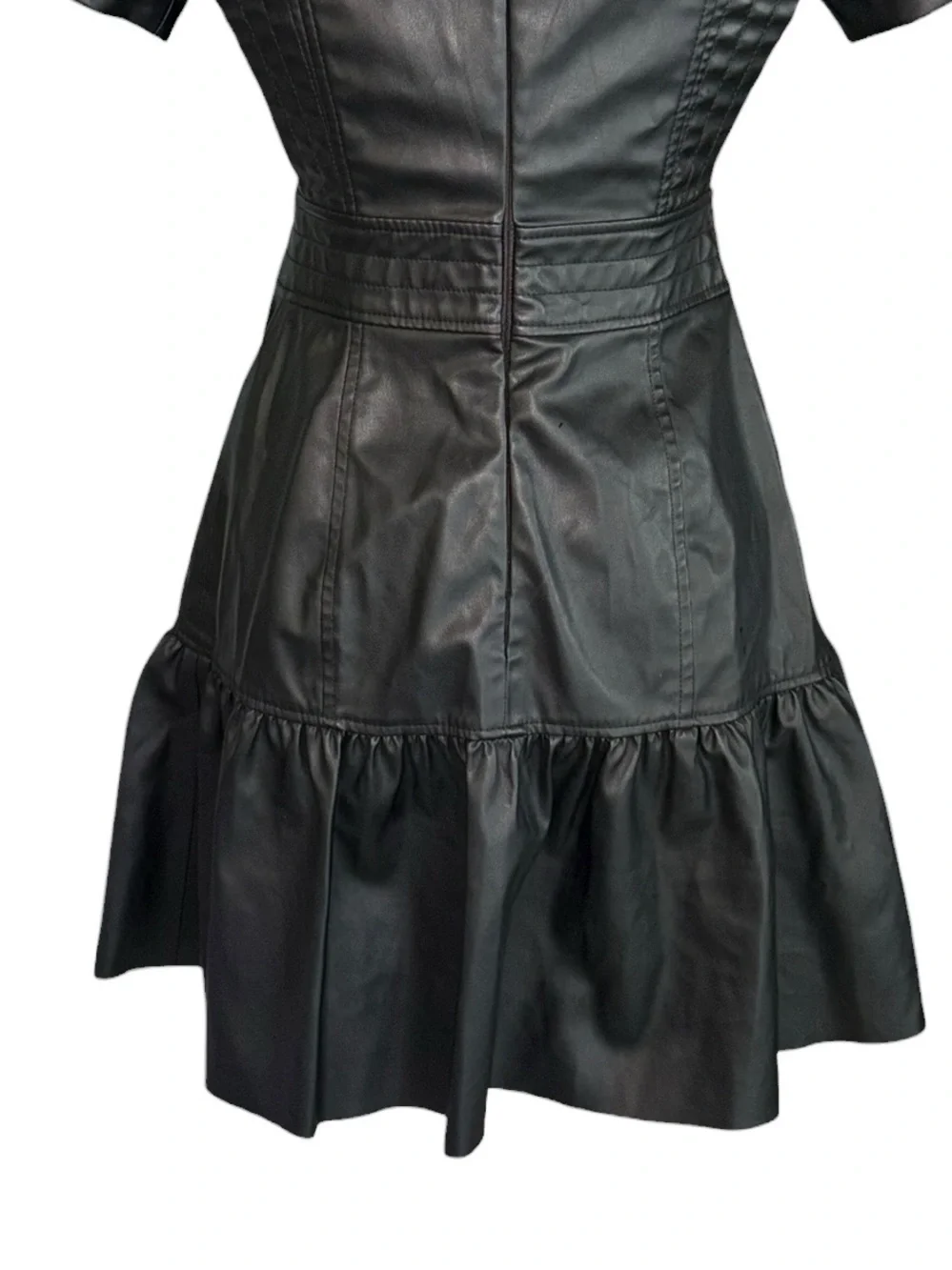 LN Zara Black Faux Leather Puff Sleeve Flared Mini Dress - XS